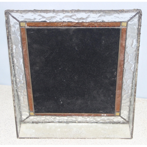 1665 - Vintage freestanding glass picture frame with coloured glass and leadwork decoration approx. 29cm x ... 