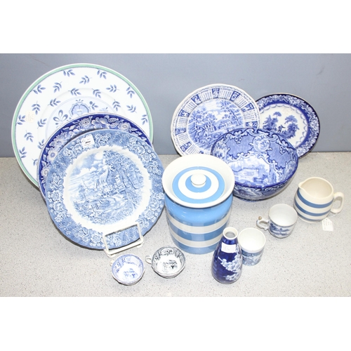 1722 - A qty of various blue and white pottery to include British anchor ironstone, TG Green Cornishware et... 