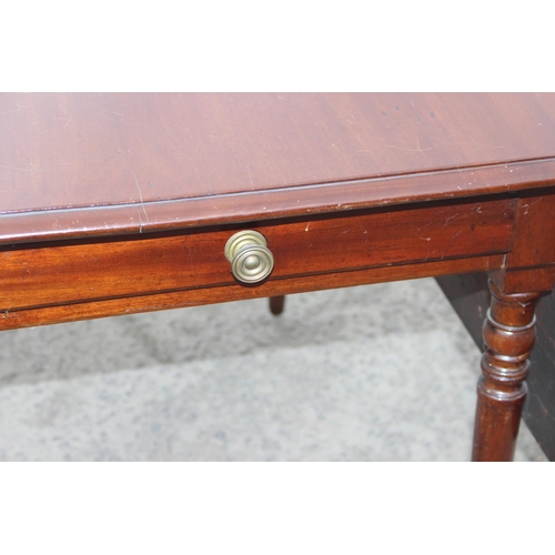 140 - An Edwardian Pembroke table with single drawer, approx 120cm W x 96cm D x 72cm H when raised