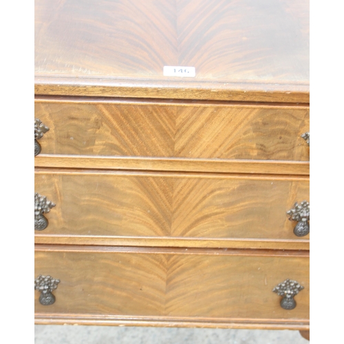 146 - A 20th century Queen Anne style 3 drawer chest of drawers on cabriole legs, approx 63cm W x 43cm D x... 