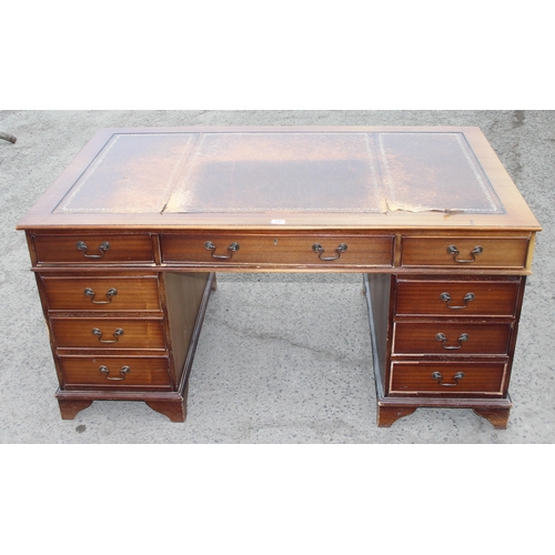 149 - Antique style pedestal desk with gilt leather insert top, approx. 153cm W x 92cm D x 75cm H