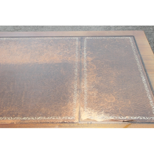 149 - Antique style pedestal desk with gilt leather insert top, approx. 153cm W x 92cm D x 75cm H