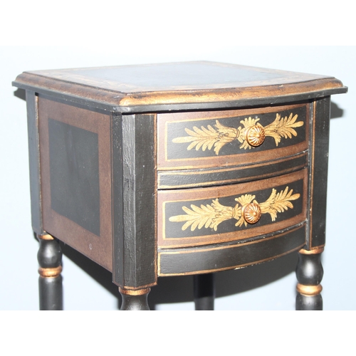 158 - Pair of regency style hand painted night/side cabinets with dual drawers and undertiers to both, app... 