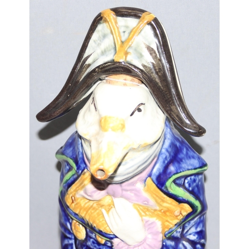 1690A - An antique majolica decanter formed as a duck caricature of Napoleon, possibly by Wasmuël of Belgium... 