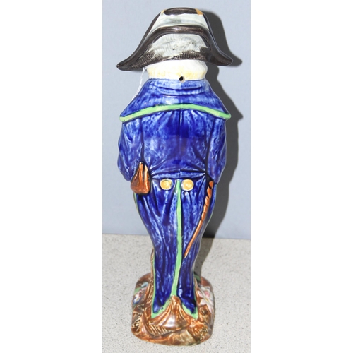 1690A - An antique majolica decanter formed as a duck caricature of Napoleon, possibly by Wasmuël of Belgium... 