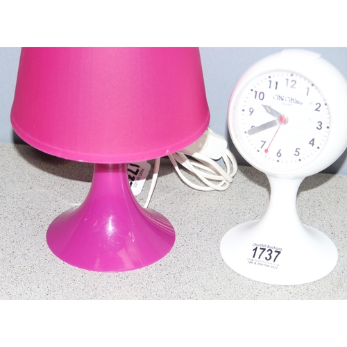 1737 - Early 21c “Lampan” Swedish table lamp designed by Carl Ojestam and a space	age 60’s retro look alarm... 