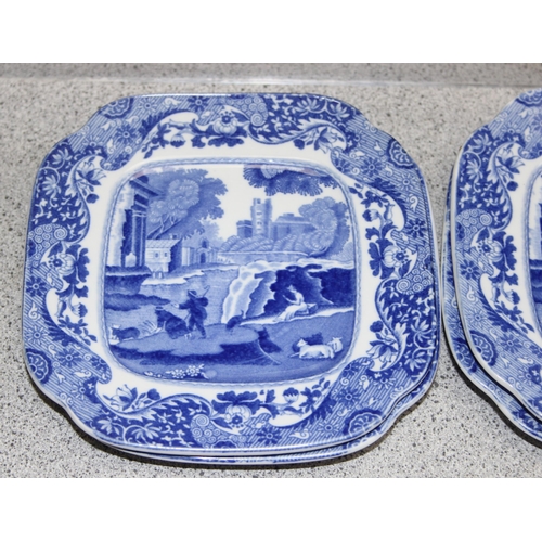 1744 - Copeland Spode blue & white Italian Pattern, A set of 6 square sandwich plates and a rectangular san... 