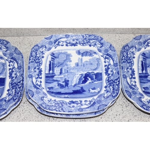 1744 - Copeland Spode blue & white Italian Pattern, A set of 6 square sandwich plates and a rectangular san... 