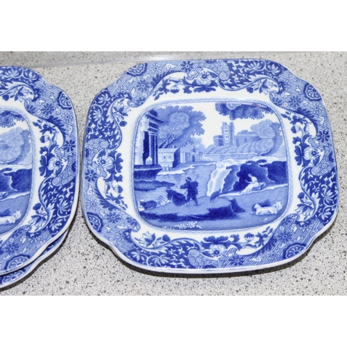 1744 - Copeland Spode blue & white Italian Pattern, A set of 6 square sandwich plates and a rectangular san... 