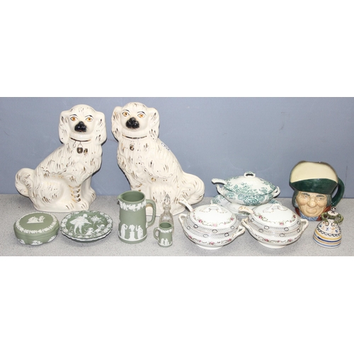 1752 - Qty of mixed antique and later ceramics to incl pair of Staffordshire dogs