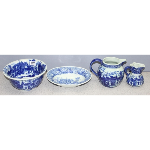 1753 - 4 pieces of Victoria Ware Ironstone blue and white ceramics, to incl jug and bowl