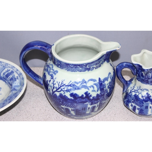 1753 - 4 pieces of Victoria Ware Ironstone blue and white ceramics, to incl jug and bowl