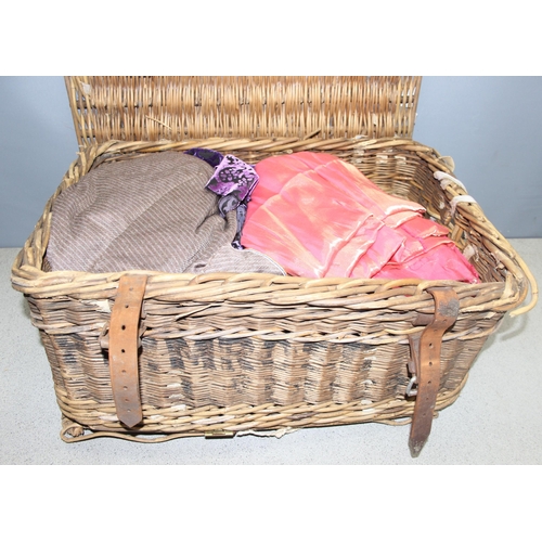 205 - Large qty of vintage textiles in wicker basket