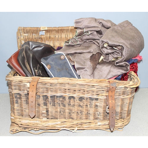 205 - Large qty of vintage textiles in wicker basket