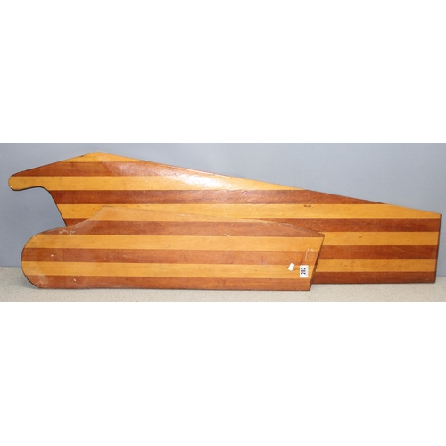 282 - Vintage centre board and rudder, possibly from a racing dinghy, largest approx. 135cm x 45cm