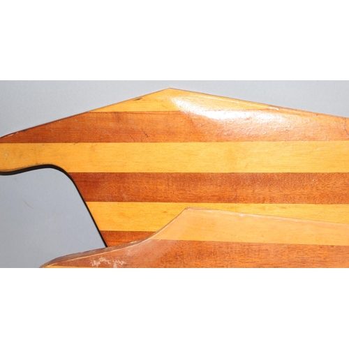 282 - Vintage centre board and rudder, possibly from a racing dinghy, largest approx. 135cm x 45cm