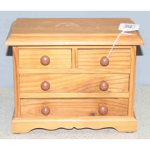 283 - Miniature vintage pine 2-over-2 chest suitable for jewellery and small collectables storage, approx ... 