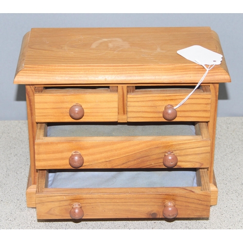 283 - Miniature vintage pine 2-over-2 chest suitable for jewellery and small collectables storage, approx ... 