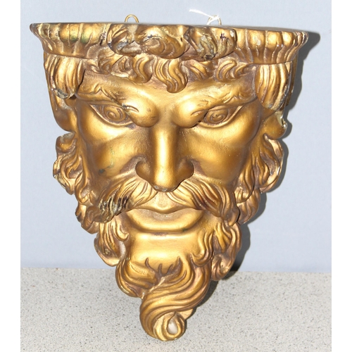 285 - Large 19c gilt plaster “Green Man” decorative wall bracket with fixings, approx 30 cm tall