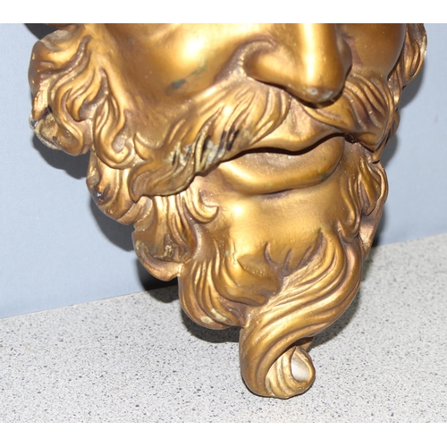 285 - Large 19c gilt plaster “Green Man” decorative wall bracket with fixings, approx 30 cm tall