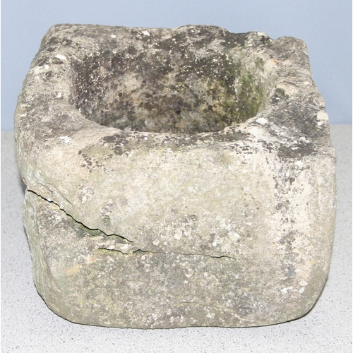 313 - An antique stone mortar, likely York stone, 19th century or earlier, approx 30cm square