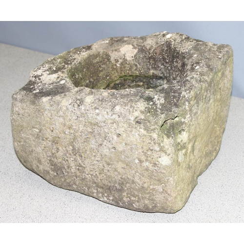 313 - An antique stone mortar, likely York stone, 19th century or earlier, approx 30cm square