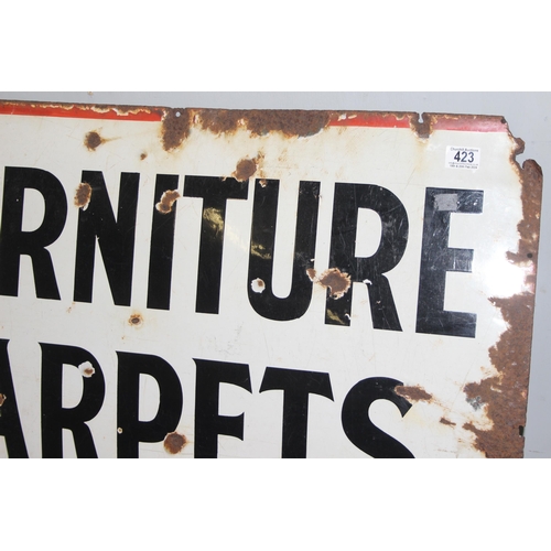 423 - Vintage enamel shop advertising sign for Newbery's furniture, carpets and curtains shop on Friars st... 