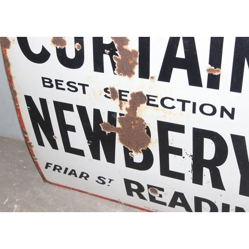 423 - Vintage enamel shop advertising sign for Newbery's furniture, carpets and curtains shop on Friars st... 