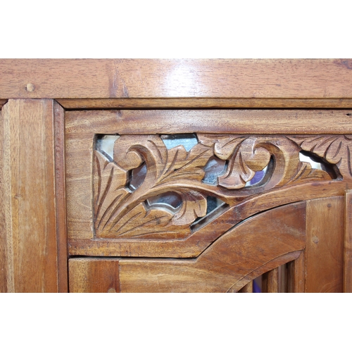 430 - A vintage carved wooden shutter wall mirror, approx 80cm x 90cm,