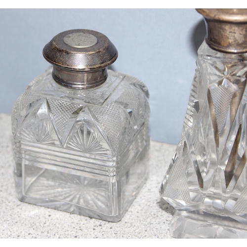 1048 - 3 cut glass silver topped items to incl atomiser