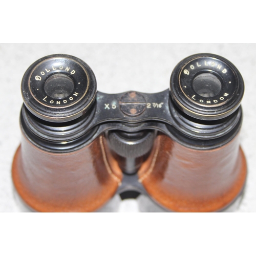 1431 - Small pair of WWI binoculars (x5) in case by Dolland of London, likely Officer's