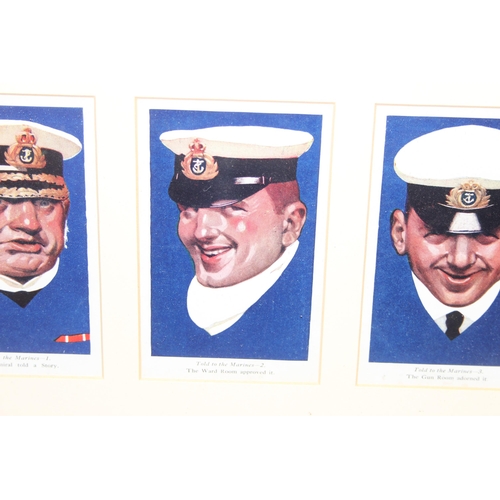 1432 - Set of 6 'Told To The Marines' postcards in frame, approx 71 x 24cm