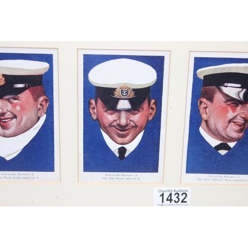 1432 - Set of 6 'Told To The Marines' postcards in frame, approx 71 x 24cm