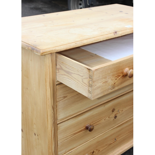 159 - Vintage pine 4 drawer chest of drawers standing on bun feet, approx 103cm wide x 54cm deep x 85cm ta... 