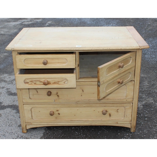 160 - A vintage pine chest of drawers, 2 short drawers to the left next to 2 faux short drawers forming a ... 