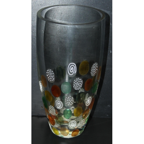 1682 - Handblown glass vase with colourful painted design, approx 24cm tall `