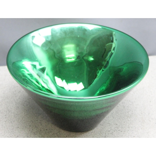 1683 - Petrol-green glass bowl by Nick Munro, approx 24cm diameter