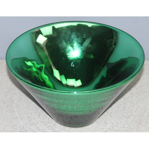 1683 - Petrol-green glass bowl by Nick Munro, approx 24cm diameter