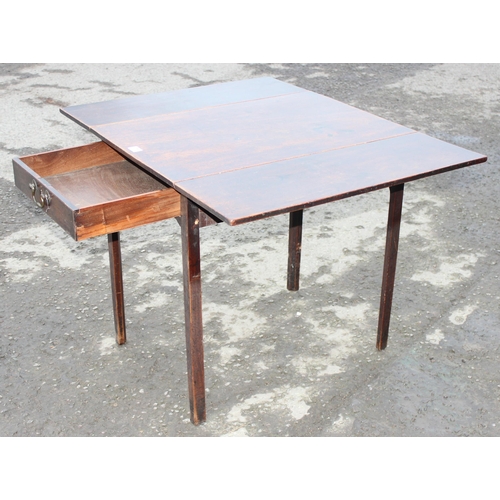 171 - Antique mahogany dropleaf table with single drawer, approx 99cm wide x 74cm deep x 70cm tall when op... 