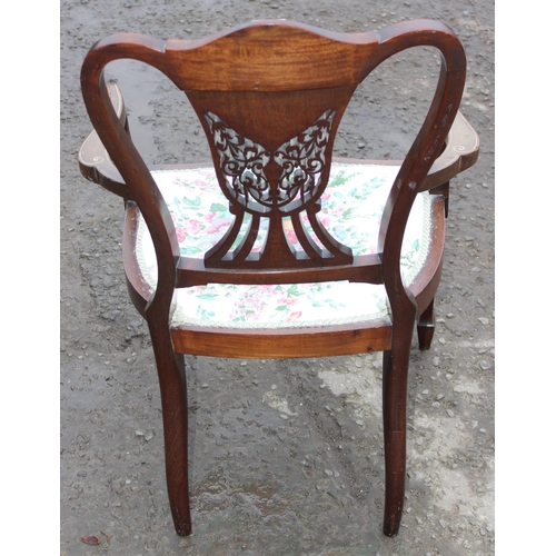 174 - A highly decorative inlaid and carved wooden armchair, 19th century, approx 55cm wide x 48cm deep x ... 