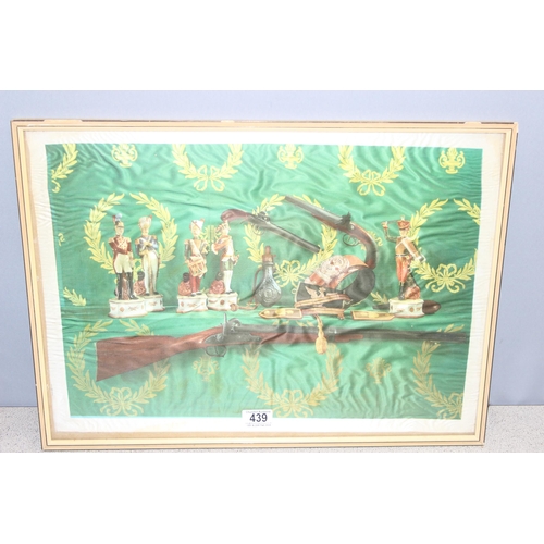 439 - Framed silk print and a display of 'Actual War Medal Ribbons Officially Issued to British Army, 1815... 