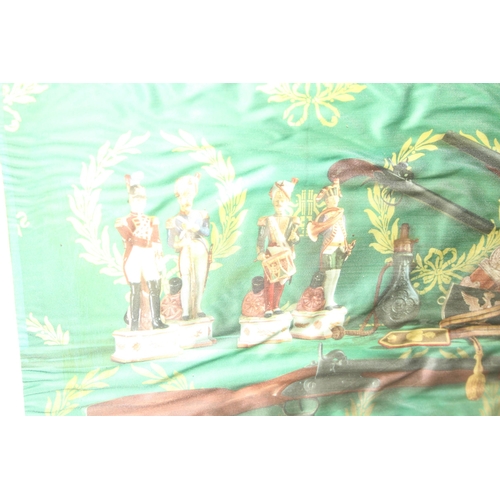 439 - Framed silk print and a display of 'Actual War Medal Ribbons Officially Issued to British Army, 1815... 