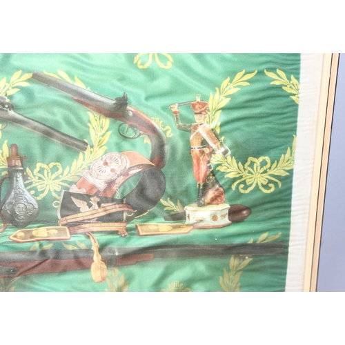 439 - Framed silk print and a display of 'Actual War Medal Ribbons Officially Issued to British Army, 1815... 