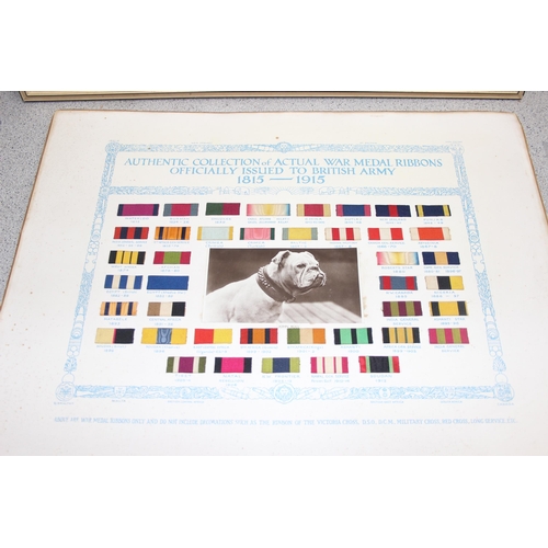 439 - Framed silk print and a display of 'Actual War Medal Ribbons Officially Issued to British Army, 1815... 