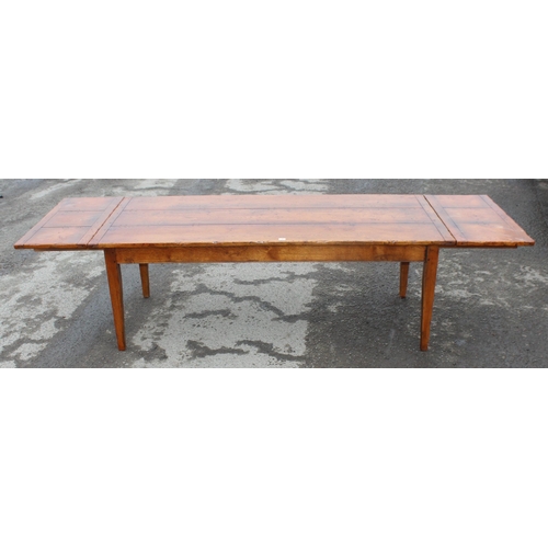 9 - A superb quality extending 3 plank dining table with burrwood top, believed to be oak or elm, approx... 