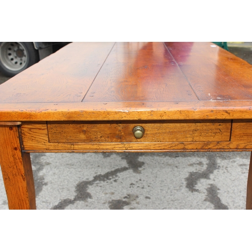 9 - A superb quality extending 3 plank dining table with burrwood top, believed to be oak or elm, approx... 