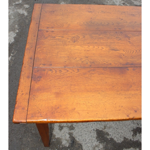 9 - A superb quality extending 3 plank dining table with burrwood top, believed to be oak or elm, approx... 