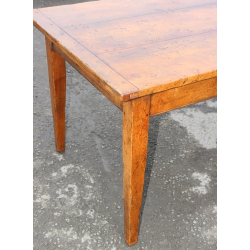 9 - A superb quality extending 3 plank dining table with burrwood top, believed to be oak or elm, approx... 