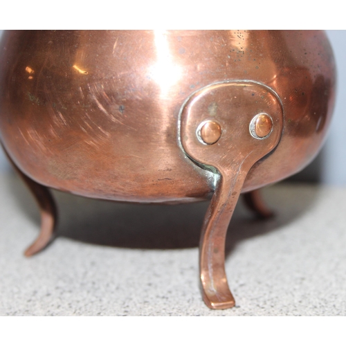 1602 - An Arts & Crafts period copper warming pan with handle and a similar round bowl, possibly a milk and... 