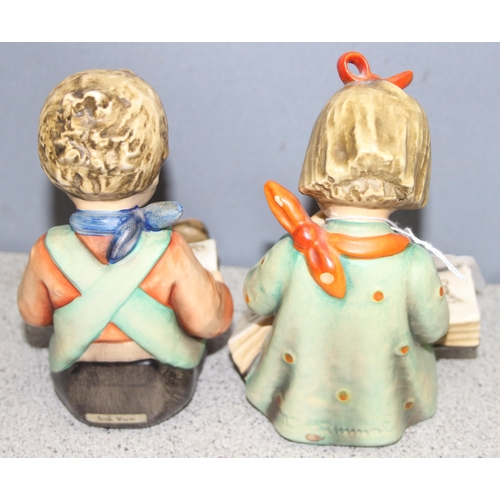 1688 - Pair of West Germany Hummel Goebel 'Bookworm' bookend figurines, approx 14cm tall, with stoppers to ... 